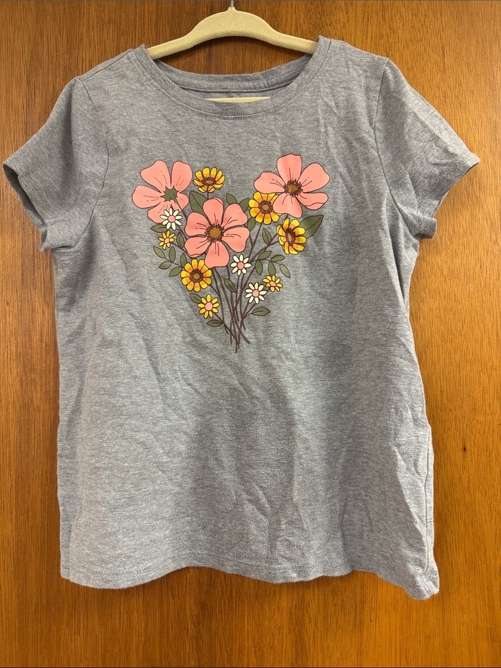 Cat & Jack Gray Tee with Pink and Yellow Floral Heart